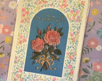 RARE Vintage/Retro Circa 1970s 'For Your 21st Birthday' Card with Pretty Floral Design - Golden Threads Card - Sweet Verse - Coming Of Age