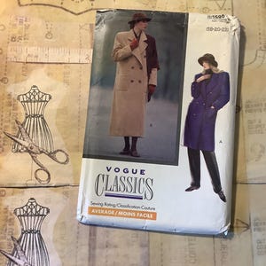 Uncut Vintage 1989 Vogue Classics Pattern 796 for a Misses'/Misses' Classic Petite Coat & Scarf - Sizes 18-20-22 - English Instructions Only
