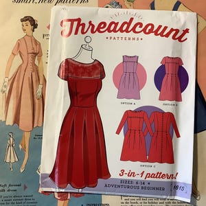 Uncut threadcount Sewing Pattern 1615 -  3-In-1 Pattern- Inverted Pleat Dress- Sizes 6-14- Sewing - Adventurous Beginner Pattern
