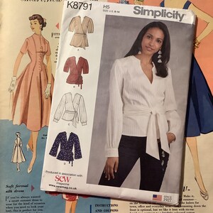 Uncut 2019 Simplicity Sewing Pattern K8791 for Misses' Wrap Top with Sleeve Variations - Sizes 6-14 - Flattering Wardrobe Staple Top -Supply