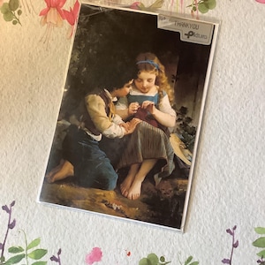 SUPERBE RARE carte de remerciement vintage 1987 avec un design victorien pour enfants par l'artiste français Emile Munier - une carte à envoyer ou à encadrer