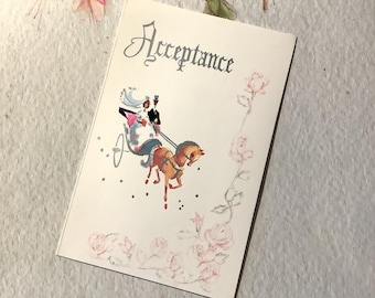 VERY RARE Original Vintage Circa 1960s Wedding &#39;Acceptance&#39; Card - STUNNING Bride & Groom in a Horse-drawn Carriage Design - Vintage Wedding