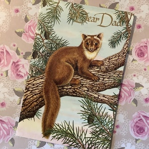SELTEN & FABELHAFTER Vintage 1970er Jahre 'To Dear Dad' Wunderbare Iltis(?) und Wald Design Geburtstagskarte - Sentimental Verse - Nature Loving Dad