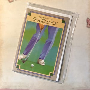 RARA cartolina d'epoca degli anni '80 circa "Per augurarti buona fortuna" con un disegno di un giocatore di golf - Dolce saluto - Superamento esame - Nuovo lavoro - Divertente cartolina retrò