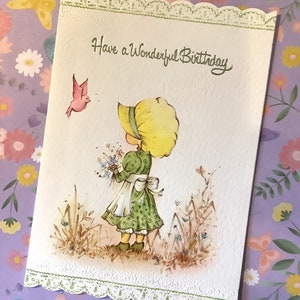 "Seltene Retro/Vintage circa 1970er Jahre ""Have A Wonderful Birthday"" Karte - niedliches Kitsch Little ""Holly Hobbie"" Stil Girl Design - beschädigte Umschläge."