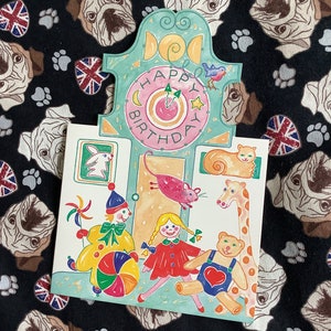 ZELDZAME Vintage 1987 'Happy Birthday' kaart met schattig 'Hickory Dickory Dock' ontwerp door Carolyn Chambers Way - blanco binnenin voor je eigen bericht