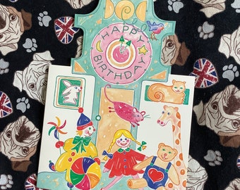 RARE Vintage 1987 'Happy Birthday' Card with Cute 'Hickory Dickory Dock' Design by Carolyn Chambers Way - Blank inside for your own message