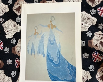 RARE superbe assiette de livre « Erte » 1978 « Waltz Ralsdo Blue Donaue Costume » impression non montée parfaite Art/Erte/impression de mode pour l'encadrement