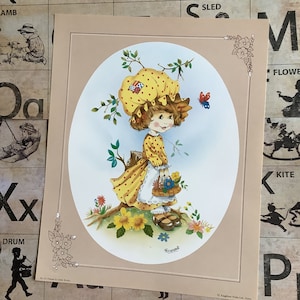 ZELDZAME Malcolm Greensmith &#39;Holly Hobbie&#39;-stijl uit de jaren 70 mooi meisje ontwerp niet-gemonteerde vintage print op lijst INDIVIDUEEL verkocht - Jaren 70 Decor - Jaren 70 kunst