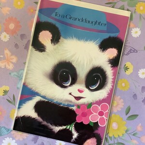 EXTREMAMENTE RARO Vintage Circa 1960s 'Para uma neta' Cartão de aniversário - Adorável design de panda fofo - Verso doce - Cartão nostálgico para tesouro
