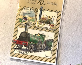 RARE Vintage Circa 1980s 'Best Wishes on your 70th Birthday' Card With FABULOUS Vintage Steam Train/Engine Design - Train Loving Friend Card