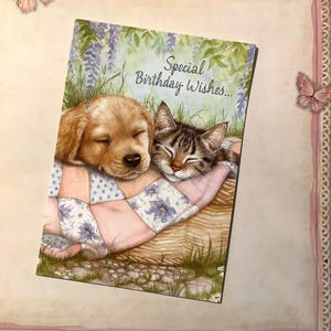 ZELDZAME vintage kaart 'Speciale verjaardagswensen' uit de jaren 90 - AANBIDDELIJK ontwerp voor puppy en kitten door Debbie - binnenkant versierd - kaart dierenliefhebber