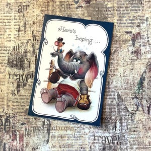 RARE Vintage Circa 1970s Birthday Card with a Fun, Kitsch Elephant and Mouse &#39;Boxer&#39; Design by John Patience - Simple Greeting  - Retro Fan