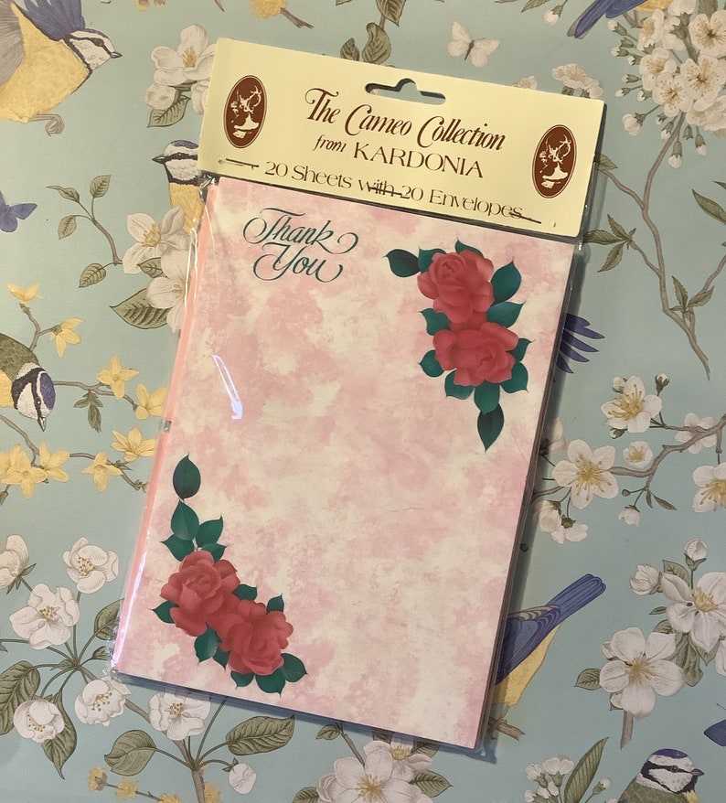 Fabulous Vintage Circa 1970s 'Thank You' Note Paper 20 Pink Sheets Pretty Roses Design & 20 Pink Envelopes Vintage Wedding Stationery image 1