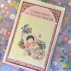 RARE Vintage/Retro Circa 1970 'Congratulazioni per la tua nuova bambina' Card - Super Cute Baby Girl Design - Sweet Verse - Vintage Lovers Card