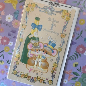 Raro Vintage/Retro Circa 1970 'On Your 1st Anniversary' Card - Super Kitsch Mouse Design -Vintage/Retro Lovers - Nostalgic Anniversary Card