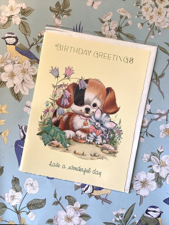 rare greeting cards RARE Vintage/retro Circa 1980s 'birthday Greetings' Card - Cute Dog and  ADORABLE Kitten Design - Sweet Greeting Inside - Fun, Nostalgic Card