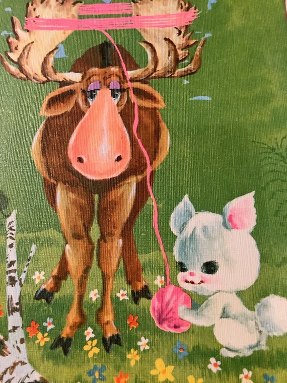 Extremely Rare Vintage Circa 1950s Unwritten 'Hope You're Better Soon' Card With Cute Cat & Moose Design Nostalgia/Cat/Moose Lover Card