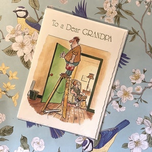 RARE carte d'anniversaire « À un cher grand-père » vintage/rétro vers les années 1980 - Design sur le thème « Papier peint » drôle - Doux voeux - DIY Loving Grandpa