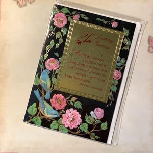 Cartão raro de aniversário de 21 anos, vintage/retro, por volta dos anos 80, com lindos pássaros e design floral - verso doce - cartão de maioridade para guardar