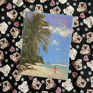 RARO Grande Vintage Circa 1970s 'Com amor ao meu marido em nosso aniversário' Cartão de foto retrô de surfista e cena de praia Cartão de marido amante de surfe