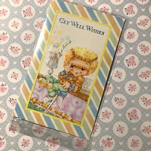 RARE carte rétro/vintage des années 1980 « Get Well Wishes » avec un design amusant « Candystripe Kids » - carte pour les amateurs de cocktails - vers doux - carte rétro amusante