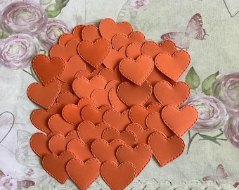 50 Piece Pack 1.1" Wide Pumpkin Orange 250GSM Card Heart Shapes Plain for Decorating - Card Making - Junk Journals - Scrapbooks  - Halloween