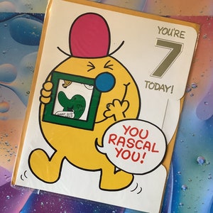 RARE Vintage 1978 Large Original Mr Men 'Mr Mischief' 7th Birthday Card - Roger Hargreaves -Raphael Tuck Card Printed in UK -Mr Men Fan Card