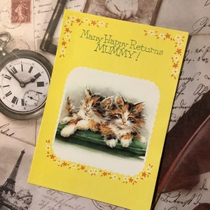RARO biglietto d'auguri vintage degli anni '70 circa "Tanti auguri mamma!" - Design gatti - Prodotto in Inghilterra da Waldorf - Versi dolci - Mamma amante dei gatti