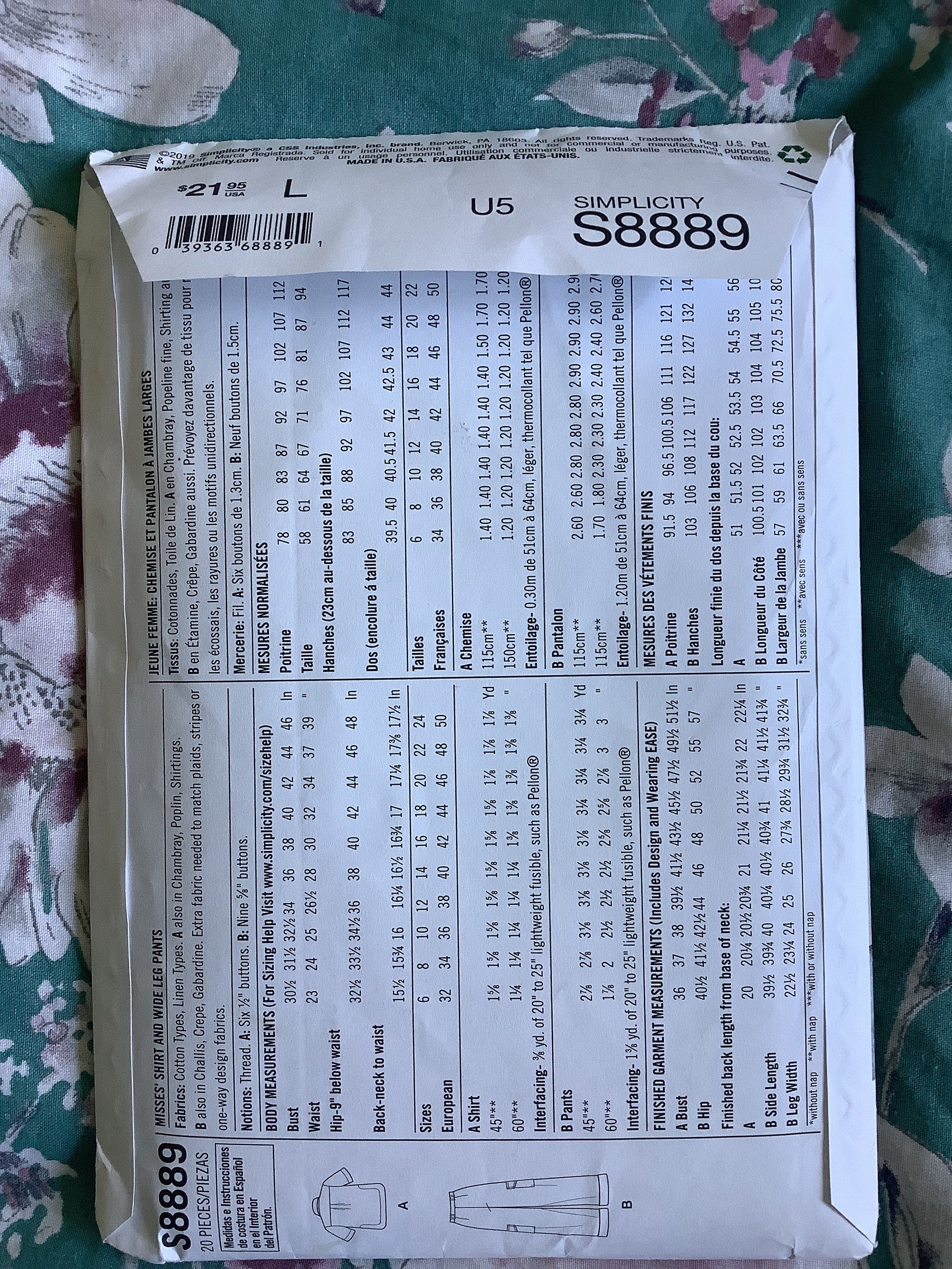 Uncut 2019 Simplicity Pattern S8889 'mimi G Style' Misses' Shirt