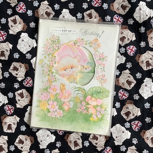 RARO Grande Cartão Pop-up Vintage Verdadeiro Circa 1970s 'Feliz 21º Aniversário' Tamanho A4 ADORÁVEL Gato, Rato e Design Floral - Cartão Divertido Nostálgico Bonito