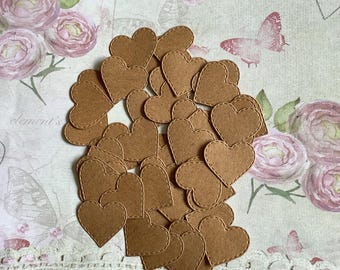 50 Piece Pack 1.25" wide Brown Kraft Card Heart Shapes Plain for Decorating -Card Making - Junk Journals - Scrapbooks  - Kid's Paper Crafts