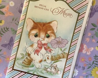 RARE Vintage Circa 1980s 'Special Birthday Love Mum' Card - Cute Cat & Mouse Design  -Kitsch/Vintage/Cat Loving Mum Card - Sweet Verse