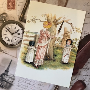 Impressionante vintage 1997 'Kate Greenaway' design cartão de felicitações em branco lindo livro infantil ilustração estilo de meninas - cartão para emoldurar