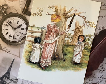 STUNNING Vintage 1997 'Kate Greenaway' Design Blank Greetings Card Pretty Children's Book Style Illustration of Little Girls - Card To Frame