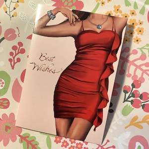 Fabuleuse carte de voeux vierge rétro glamour des années 1990 « Best Wishes » avec une touche de bling - carte d'ami glamour - carte d'anniversaire