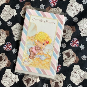 RARE carte « Get Well Wishes » rétro/vintage des années 1980 au design amusant « Candystripe Kids » - carte pour les amateurs de cocktails - vers doux - fan de vêtements de sport
