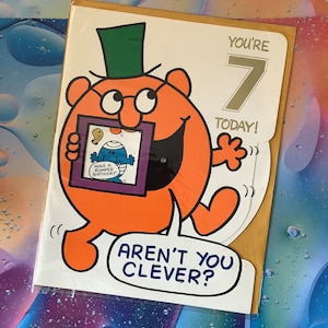 RARE Vintage 1978 Large Original Mr Men 'Mr Clever' 7th Birthday Card - Roger Hargreaves - Raphael Tuck Card Printed in UK - Mr Men Fan Card