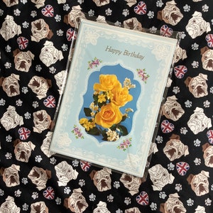 ZELDZAME grote echte vintage circa jaren 1970 'Happy Birthday' Retro gele rozen fotokaart - Retro/bloemen/gele rozen minnaar kaart - zoete vers kaart