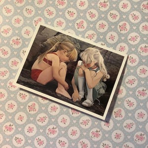 Tarjeta vintage en blanco de 1997 con un diseño IMPRESIONANTE llamado 'Girl Talk' de una pintura original del artista David A. Worrall -Sisters -Besties