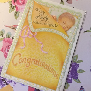RARO Vintage/Retro Circa anni '70 'Un nuovo bambino, che meraviglia!' Card - Design super carino - Versetto dolce - Biglietto per amanti vintage - Biglietto per neonato
