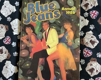 1986 Vintage 'Blue Jeans' Annual in Hardback - Fun, Nostalgic 40th Birthday Gift Photo & Short Stories, Quizzes, Beauty, Hair, Pop Stars etc