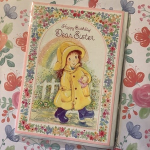 RARE vers les années 1980 vintage/rétro « Happy Birthday Dear Sister » - Super jolie petite fille et design arc-en-ciel scintillant - vintage/rétro Loving Sister