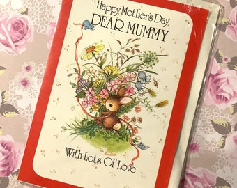 RARE & Stunning 1970s Vintage/Retro 'Happy Mother’s Day Dear Mummy' Card Designed by Anneliese - Cute Rabbit Design - Sweet Verse -Nostalgic