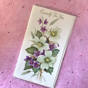 Cartão de aniversário RARO vintage dos anos 1970 'Especialmente para você' com design floral IMPRESSIONANTE, verso sentimental e muito nostálgico Cartão para guardar