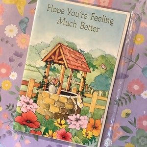 RARE Vintage Circa 1980s 'Hope You're Feeling Much Better' Card  - American Greetings Card – Super Verse - Lovely Wishing-Well/Floral Design