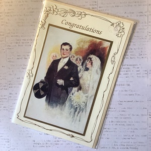 SELTENE Vintage Circa 1980er Hochzeitskarte Hübsches viktorianisches Braut und Bräutigam-Design Gruß Inside is Happiness be with you on all life's way Bild 1