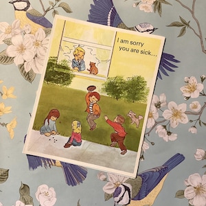 SEHR SELTENER Vintage 1978 'Get Well Card' ADORABLE Poorly Boy, Cat & Kids Playing Design -Kitsch, nostalgische Karte -Süße Botschaft -Made in U.S.A.