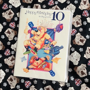 Cartão vintage raro da década de 1980 "Feliz aniversário, hoje você tem 3 metros" tamanho A4 - Design divertido de ursos de luta livre da WWB! Fã americano de luta livre