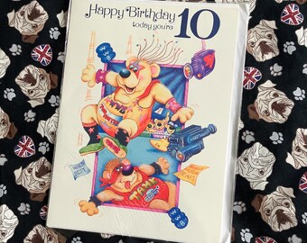 RARE Vintage Circa 1980s 'Happy Birthday today you're 10' Large A4 Size Card - Fun, WWB World Wrestling Bears Design! American Wrestling Fan